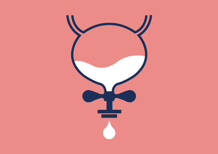 Illustration einer Blase mit Flügelschraube und einem Tropfen am Auslauf