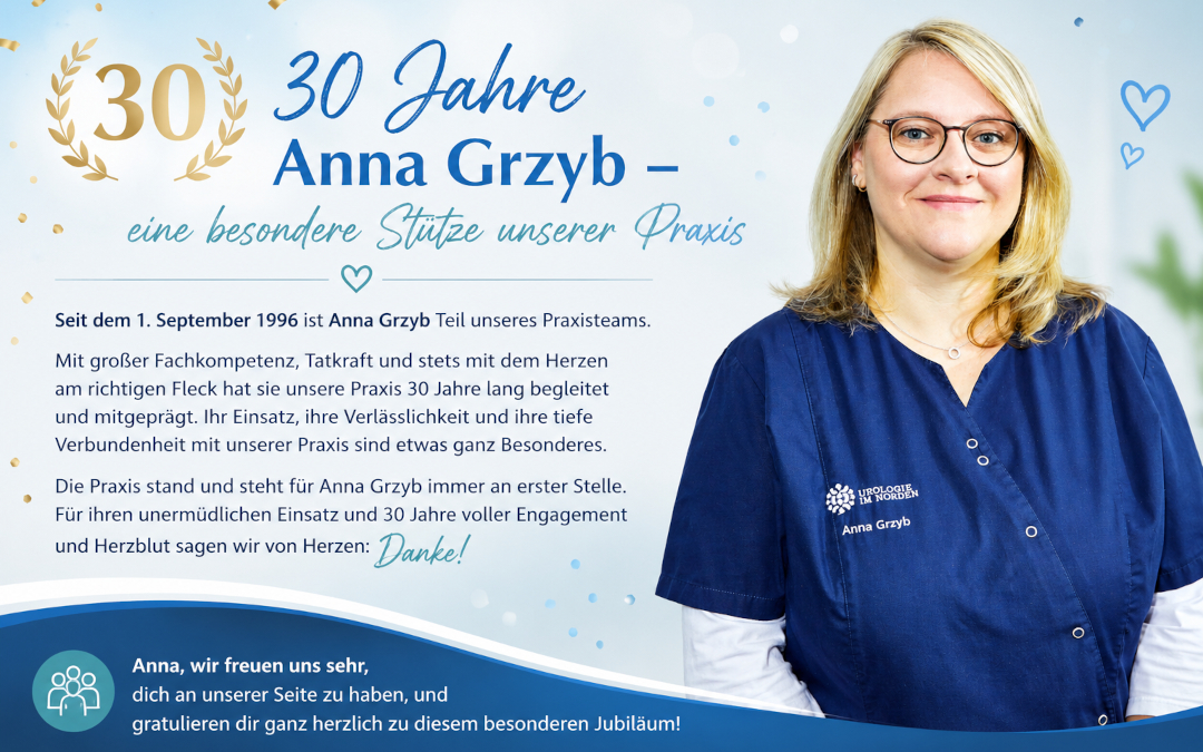 30-jähriges Jubiläum Foto von der Jubilarin mit Text